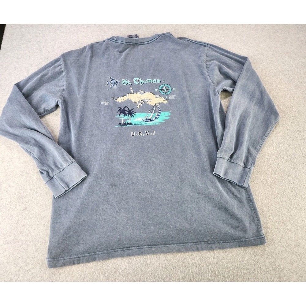 Men's XL St Thomas Long Sleeve T-shirt Graphic Tee Island Map‎ USVI Tie-dye Blue